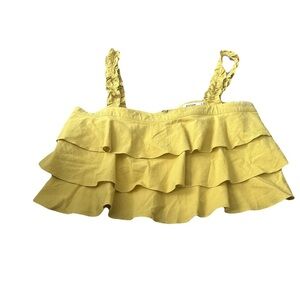 Essue Yellow Tiered Cropped Ruffle Top, Large
